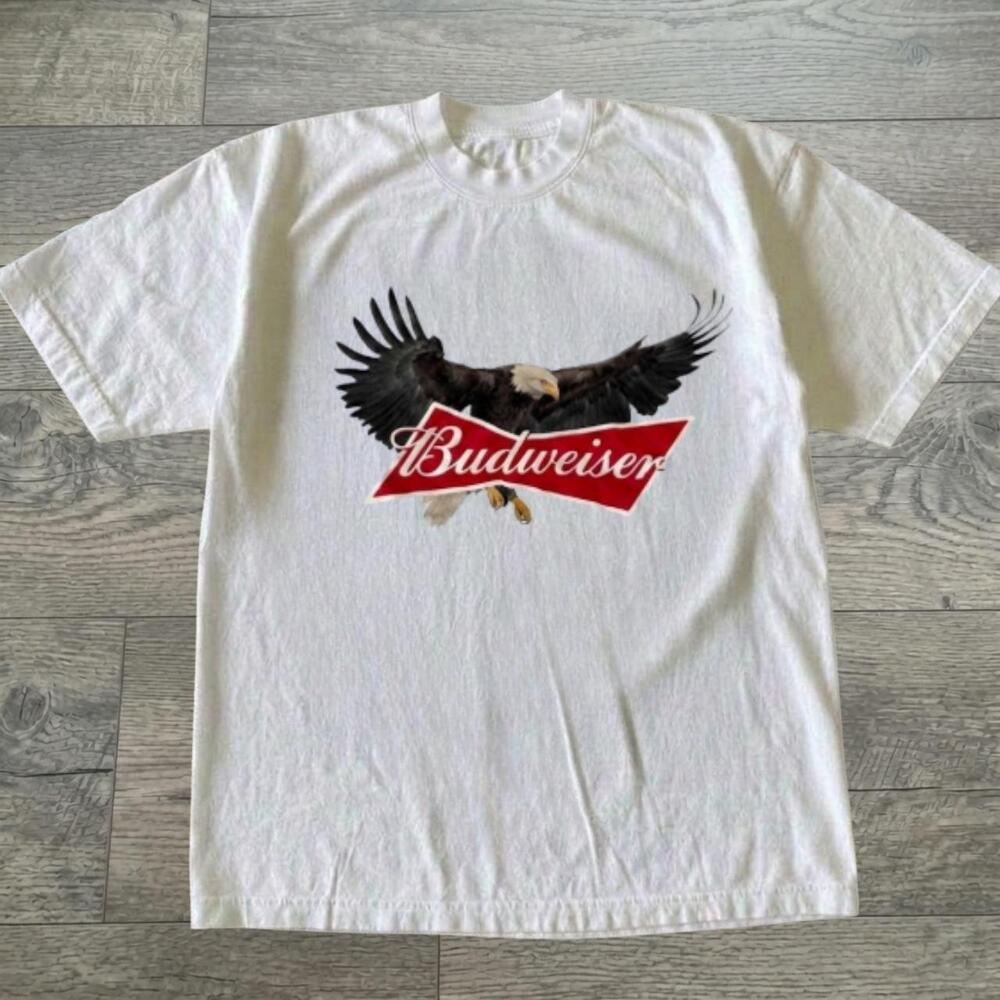 Budweiser Beer Bowtie Flying Eagle Vintage White Graphic T-Shirt